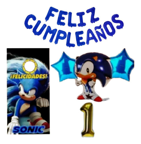 Sonic Globo Metálico + Lona Cumpleaños