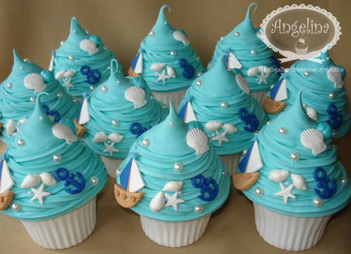 Souvenirs Marineros 6 Cupcakes Cajitas! Tema Náutica Marina!