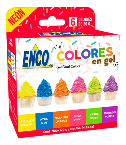 Kit 6 Colores Gel Neón Comestibles Enco 20 G