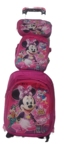 Mochila 3d Con Carrito Con Luces, Lonchera Y Lapicera 