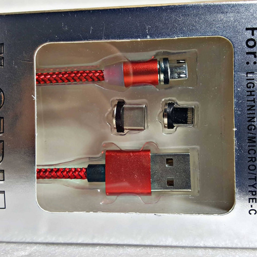 Imagen 3 de 3 de Cable Magnètico Intercambiable 3 Puntas V8-tipo C-iPhone