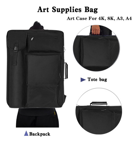 Portafolio Para Arte Mediano Negro, Mochila Y Bolso 45x60cm