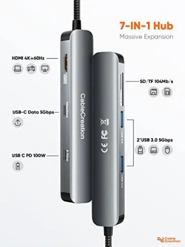 Adaptador Usb-c 7 Puertos, Concentrador Multipuerto Compacto