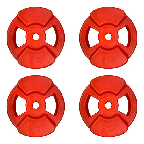 Set X4 Discos 5 Kg Con Agarres Laterales Pesa Gym Body Dep Color Rojo