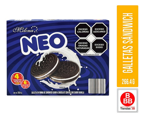 Galleta Sándwich Sabor Chocolate Con Relleno, Neo 266.4 G