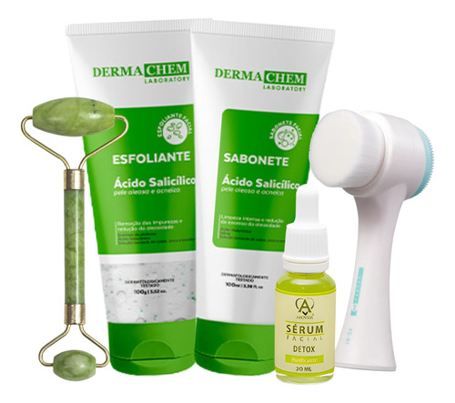Kit Skincare Antioleosidade Massageador Escova Sérum Facial