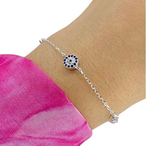 Pulsera Espejado Ojito Protector Con Piedra Plata 925 Ps 3 