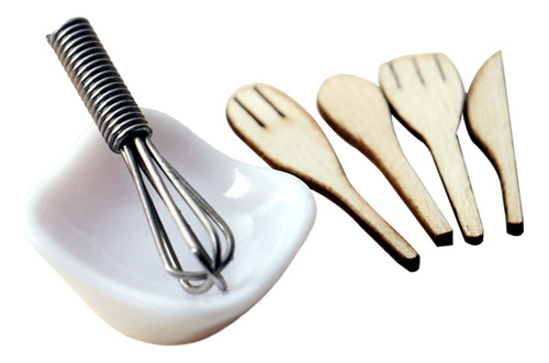 6x 1/12 Eggbeater Egg Bowl Espátula Modelo Set Escena De
