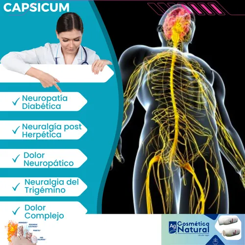 Capsicum Crema Auxiliar Para Neuropatía Diabética 150gr Activo Principal Capsaicina AG Cosmética Natural con ingredientes naturales para brindar un bienestar tota