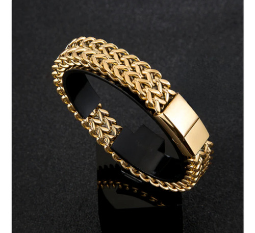 Bracelete Masculino Ouro 18k 10mm Grossa Moderna Pulseira