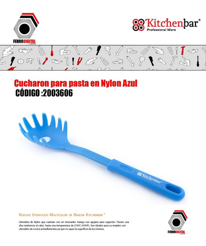 Imagen 2 de 4 de Cucharon Para Pasta En Nylon Azul