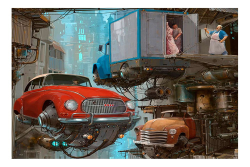 Vinilo 40x60cm Garage Futurista Reparacion De Coches