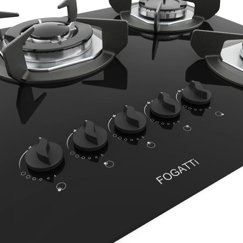 Cooktop Fogatti Safe Ferro Fundido 5 Bocas Tripla Chama Glp Cor Preto 127/220V