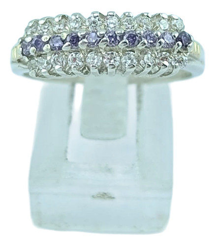 Anillo De Plata 925 3 Filas Zirconias Plateado Todas Las Medidas