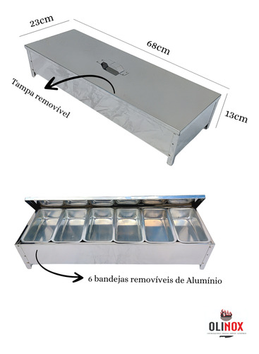 Condimentadora De Inox Para Bancada Pizzarola 6 Cubas Prateado