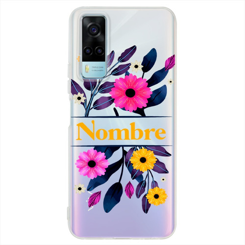 Funda Para Vivo Antigolpes Flores Personalizada Con Nombre