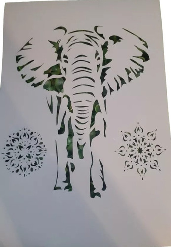 Stencil Elefante Y Mandalas Decorativo 