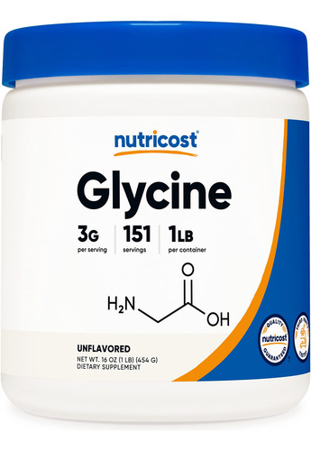 Glicina Em Pó Nutricost 454g - Não Transgênica, Sem Glúten,