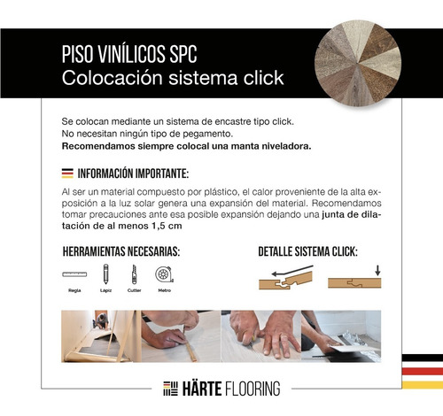 Imagen 4 de 8 de Piso Vinilico Click Spc 4mm 0.5wl Simil Madera Caja 2.6m2
