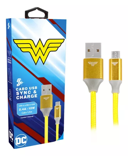 Cabo Carregador Turbo Usb-a Para Micro Usb - Wonder Woman