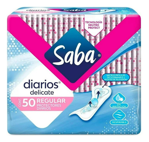 2 Pza Protectores Diarios Saba Delicate Regular 50 Pzas