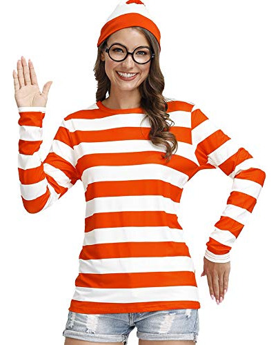 Traje De Cosplay De Halloween Mujer Camisa Rayada Diver...