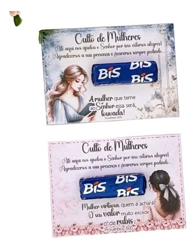 30 Lembrancinha Culto De Mulheres- Card Com Chocolate Bis