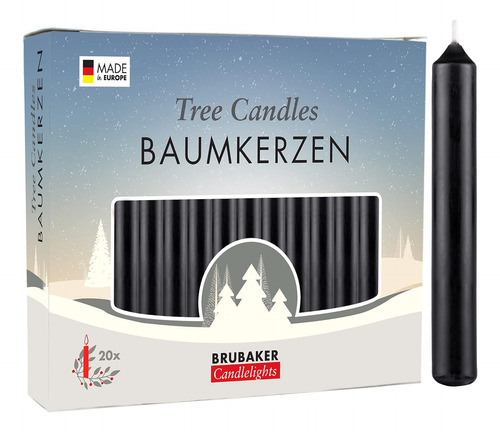 Brubaker Velas De Árbol Paquete De 20 Negro 3¾ X ½ Pul