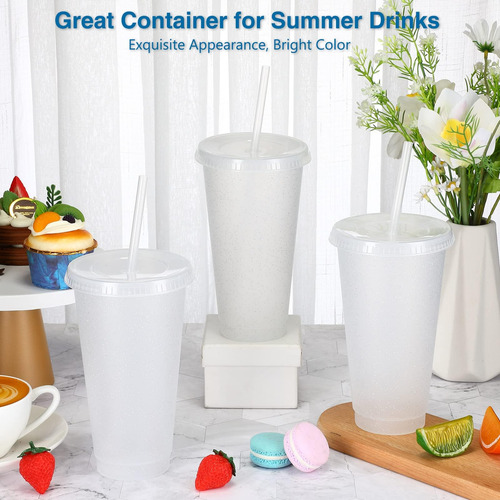 Amyhill 24 Pcs Tazas Reutilizables Con Tapas Y Pajitas De 24