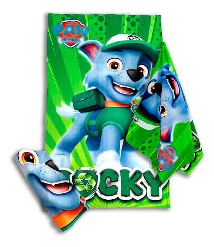 Toalla De Baño Diseño Paw Patrol Rocky 155x85 Cm Microfibra Verde Paw Patrol Rocky