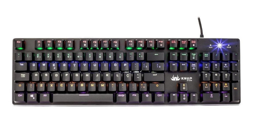 Teclado gamer Knup KP-2046 QWERTY português brasil de cor preto com luz rainbow