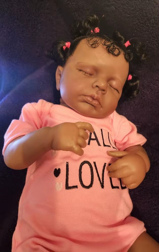 Bebê Reborn Isadora Afro Americana Cabelo Enraizado 50cm