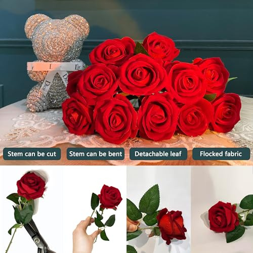 Sxinguxing18 Piezas De Rosas Artificiales Rojas Con Tallo L