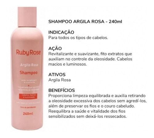 Imagem 2 de 6 de Shampoo Controle Oleosidade Argila Rosa Ruby Rose