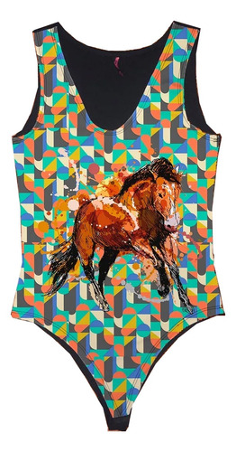 Body Feminino Cavalos Pintura Colorido Estampa Country