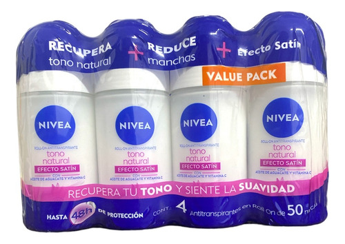 Antitranspirante En Roll On Nivea Aclarado Efecto Satín 4 Pz