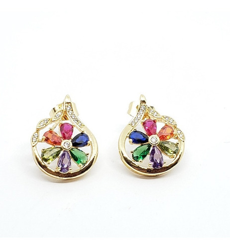 Aretes De Flor En Gota Zirconias De Oro Laminado G1