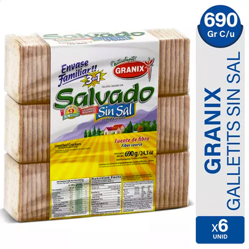 Galletitas De Agua Granix Salvado Sin Sal Crackers 3en1 X6