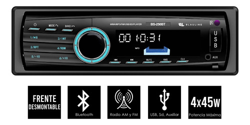 Estereo Para Auto Blauline Am Fm Bluetooth Usb Sd Bs-250 Bt