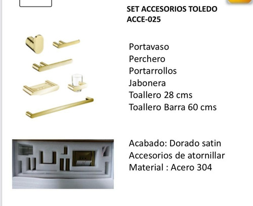 Eup Set De Accesorios Gold Satín /6 Piezas Toledo