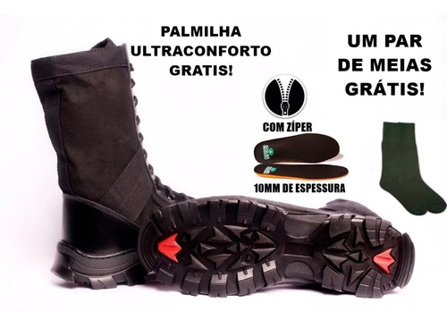 Coturno Tático Troller Alto Brilho Com Zíper Atalaia + Meia | Mercado Livre