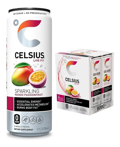 Celsius Live Fit Bebida Energetica 4 Packsabor Mango/passion