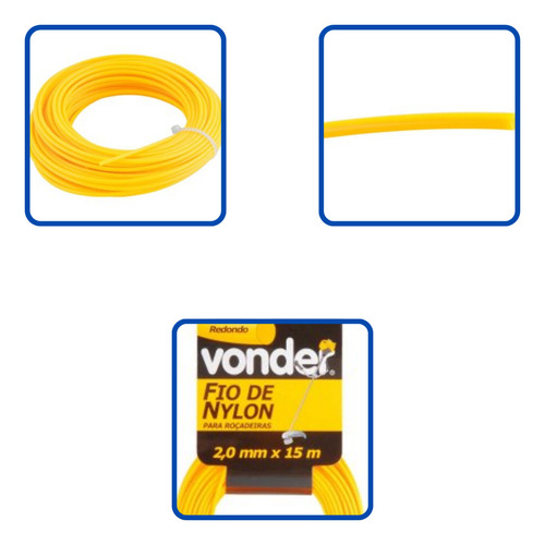 Fio De Nylon P/cortador Grama Roçadeira Vonder 15mts 2,0mm