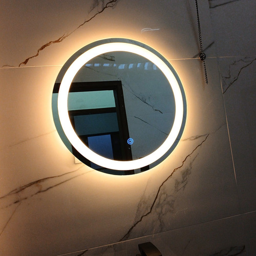 Espelho Redondo Led 50x50 Lapidado Jateado Touch Moderno Moldura Branco