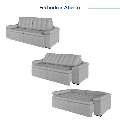 Sofá Cama Retrátil E Reclinável 4 Lugares 240cm Linho Wt