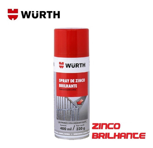 Imagem 1 de 4 de Spray Zinco Brilhante Anticorrosivo Chapas Wurth 400ml