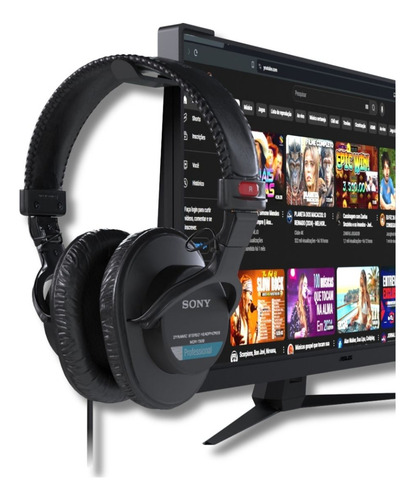 Suporte Fone Headphone Headset De Tela Tv Monitor Universal Cor Preto