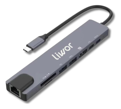 Adaptador Hubs 8 En 1 Usb C Color Gris