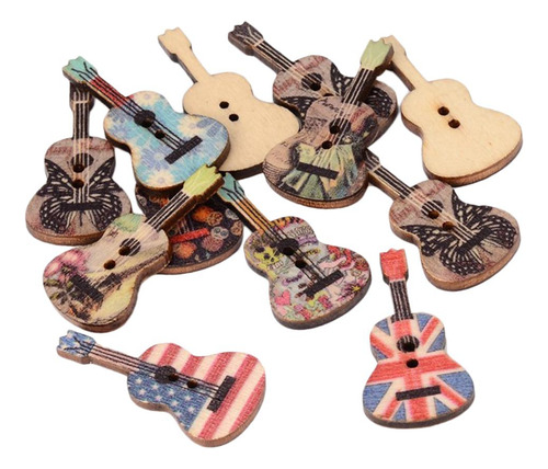 100pcs Impresos Botones Forma De Guitarra Creativa De
