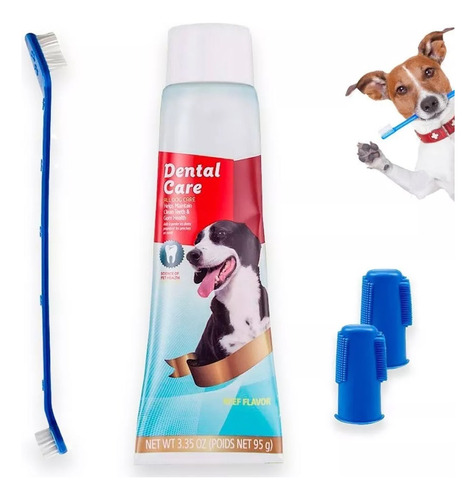 Kit Higiene Para Mascota Cepillos De Dientes + Crema Dental 